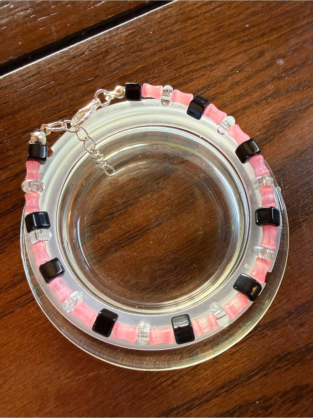 Pink Beaded Bracelet with Black Accents - Women's Jewelry
